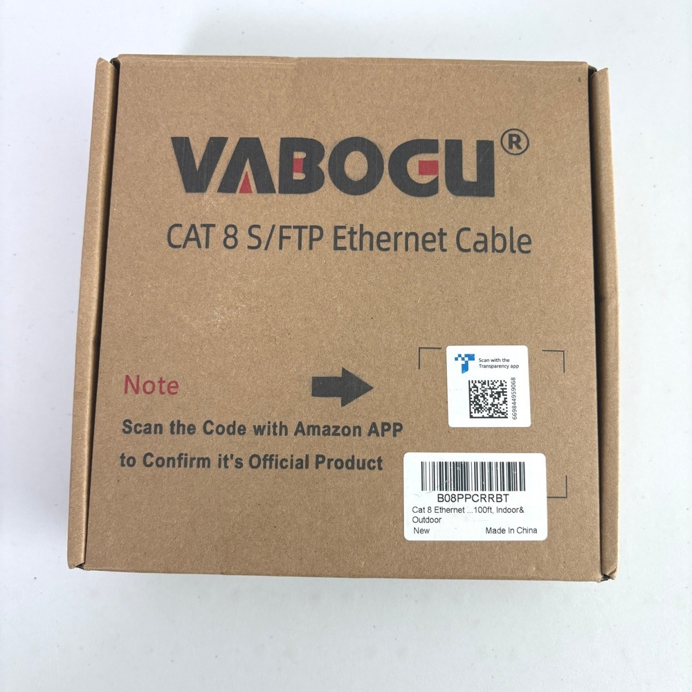 Vabogu Cat 8 Ethernet Cable 100ft S/FTP High Speed Indoor Outdoor Gaming PC NEW